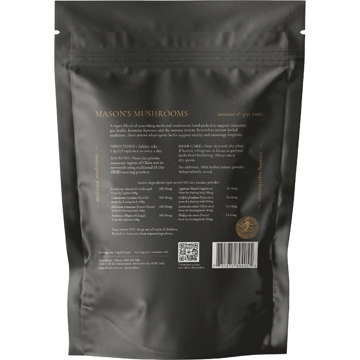 SuperFeast Mason's Mushrooms Immune & Gut Tonic 250g