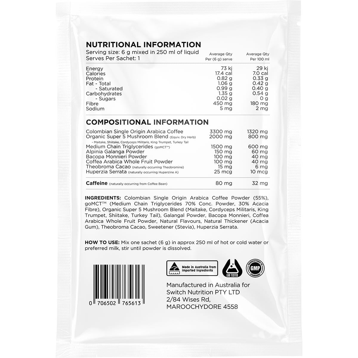 Switch Nutrition Coffee Mental Focus Elixir Espresso Sweetened 25 Pack