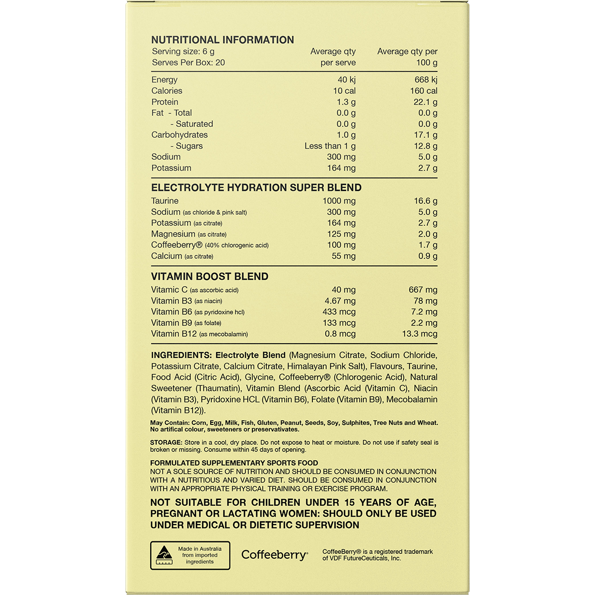 Back of Switch Nutrition Hydrate Orange Crush 20-pack box with nutrition facts, ingredients, and directions for use.