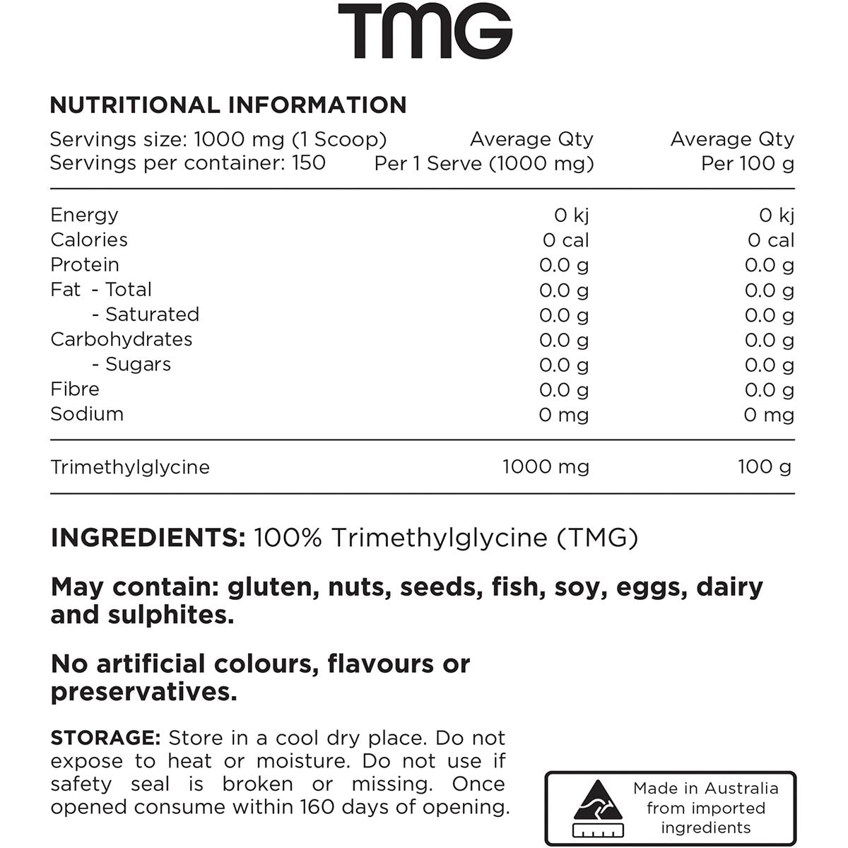 Switch Nutrition TMG 100% Pure Trimethylgycine 150g