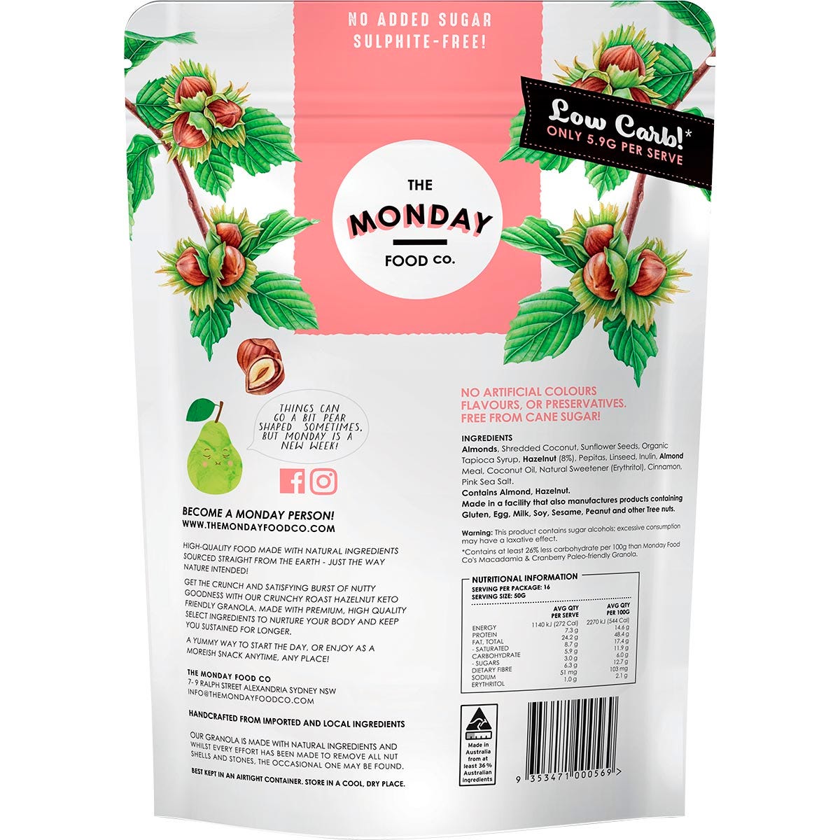 The Monday Food Co. Keto Gourmet Granola Crunchy Roast Hazelnut 800g Payless 4 Organics