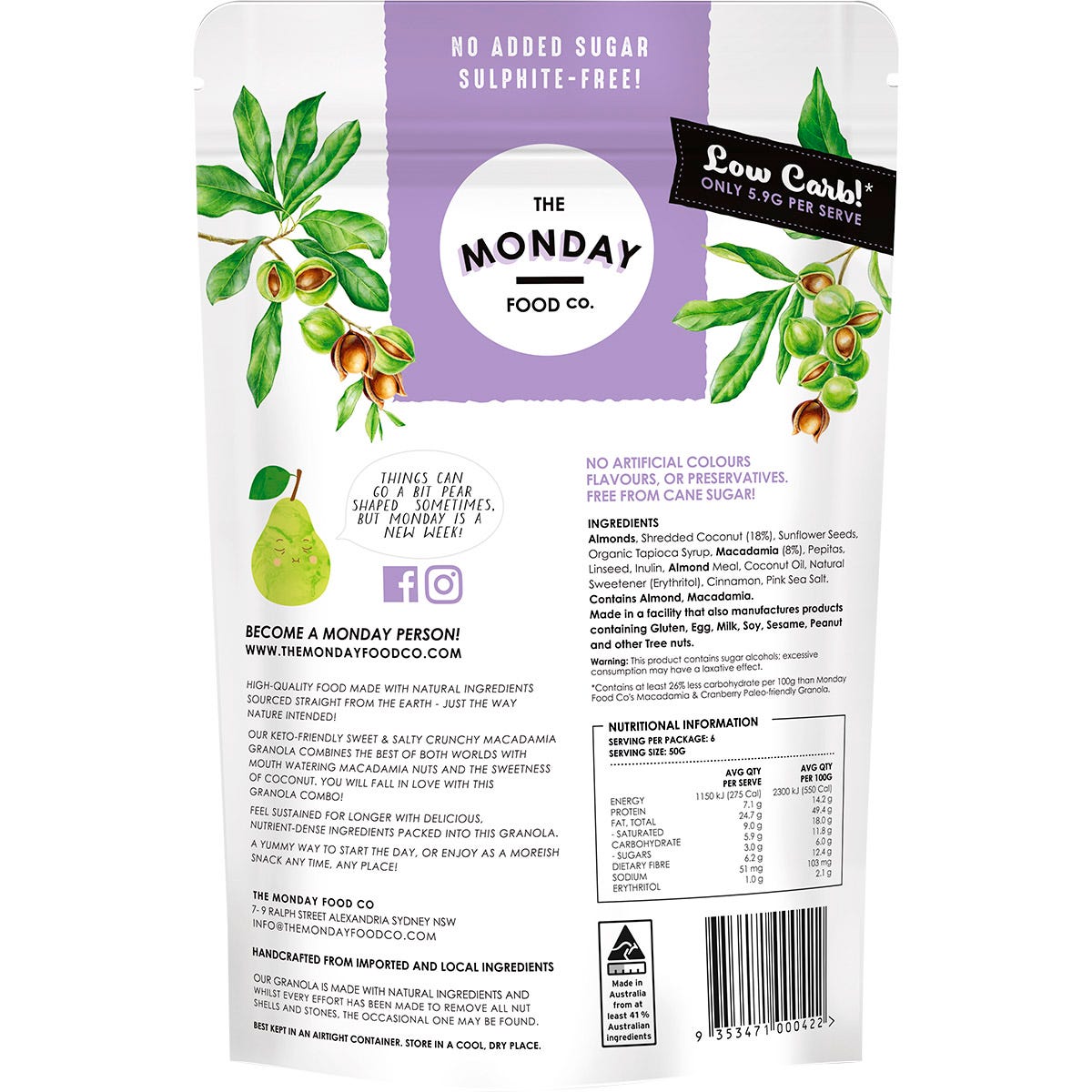 The Monday Food Co. Keto Gourmet Granola Sweet Crunchy Macadamia Clusters 300g Payless 4 Organics