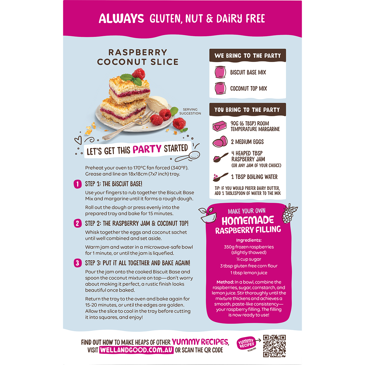 Well & Good Raspberry Coconut Slice Mix 370g