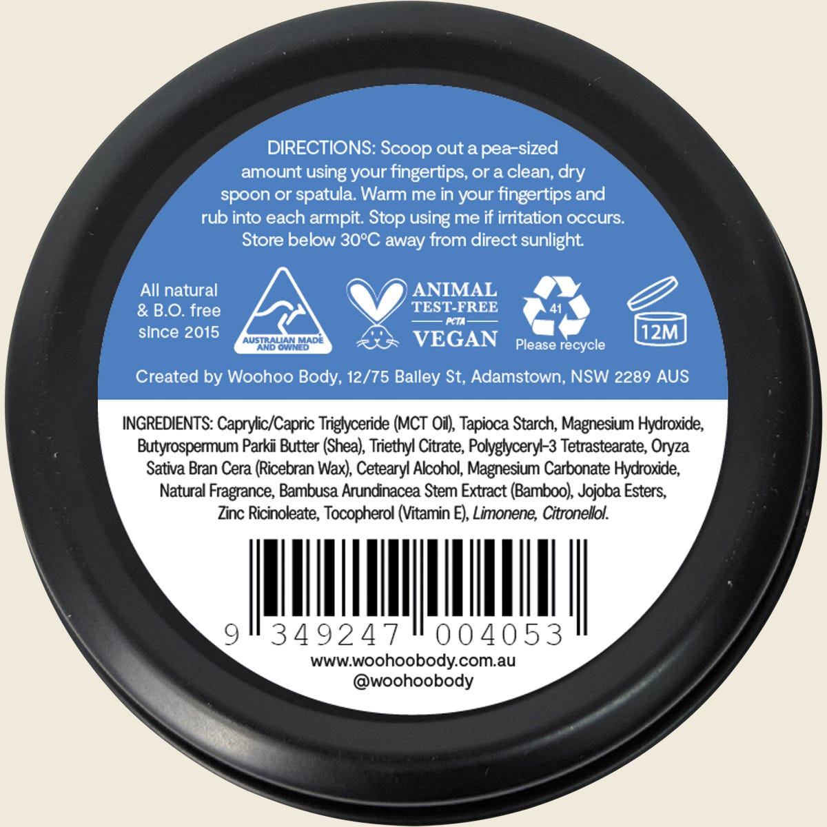 Woohoo Body Deodorant Paste Tin Drift Extra Strength 60g