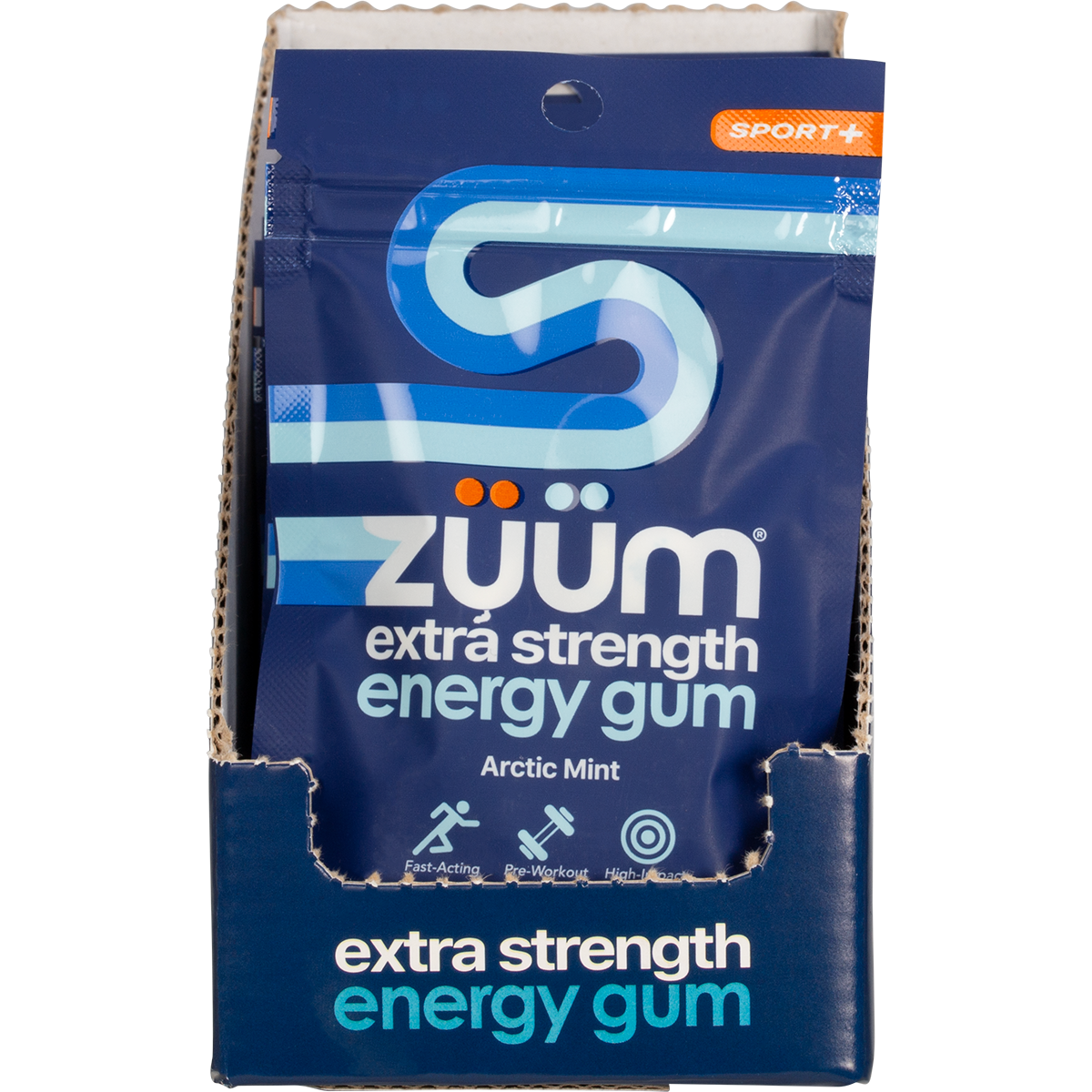 Zuum Energy Gum Extra Strength Sport Arctic Mint Hasta 10 Pieces (Pack of 16)