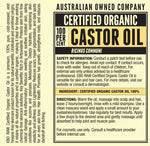 Every Bit Organic Castor Oil 100ml in an amber glass bottle with a white label and botanical illustrations.