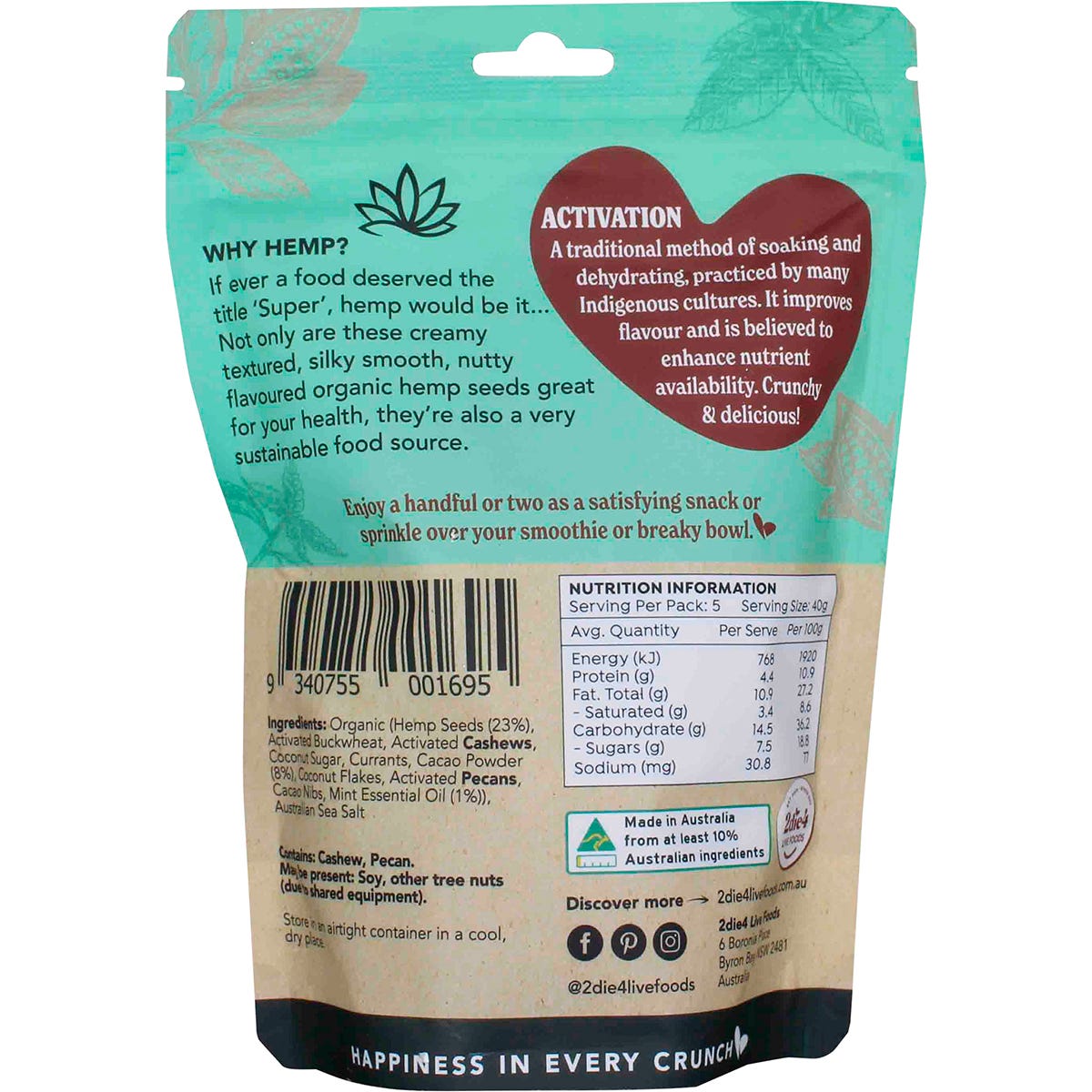 2die4 Live Foods Hemptations Superfood Hemp Snack Mint Chocolate 200g Payless 4 Organics