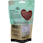 Back of 2die4 Mint Chocolate Hemptations 80g bag showing nutritional facts and organic ingredients list.