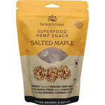 200g bag of 2die4 Live Foods Hemptations Salted Maple hemp snack featuring organic seeds and activated nuts.