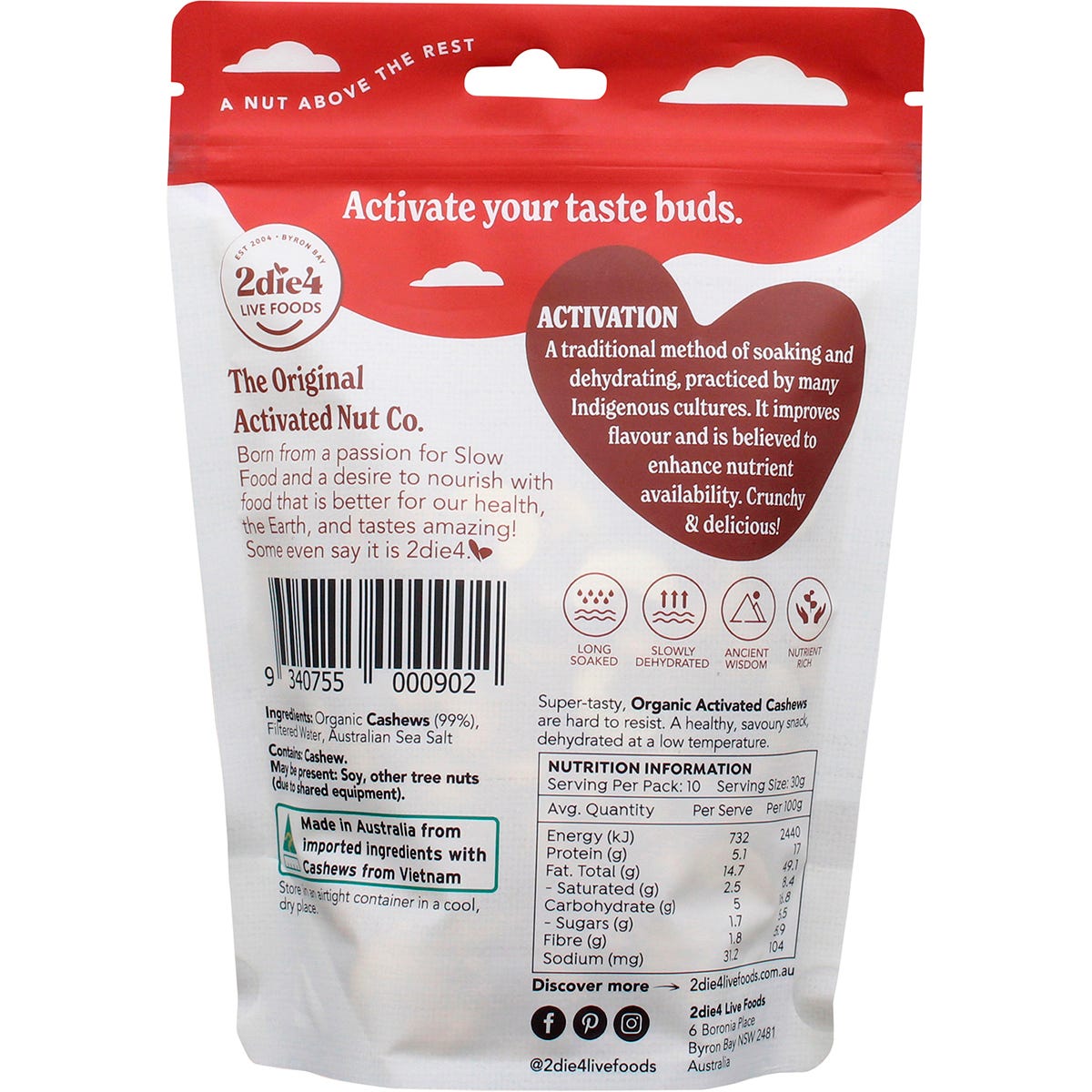 2die4 Live Foods Organic Activated Cashews 300g Payless 4 Organics