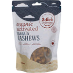 300g bag of 2die4 Live Foods Organic Activated Masala Cashews featuring a dark label with yellow and white text.