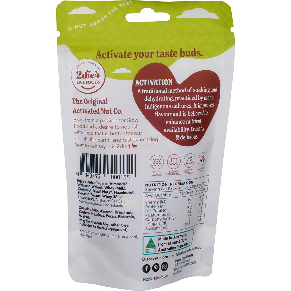 2die4 Live Foods Organic Activated Mixed Nuts with Fresh Whey 120g Payless 4 Organics