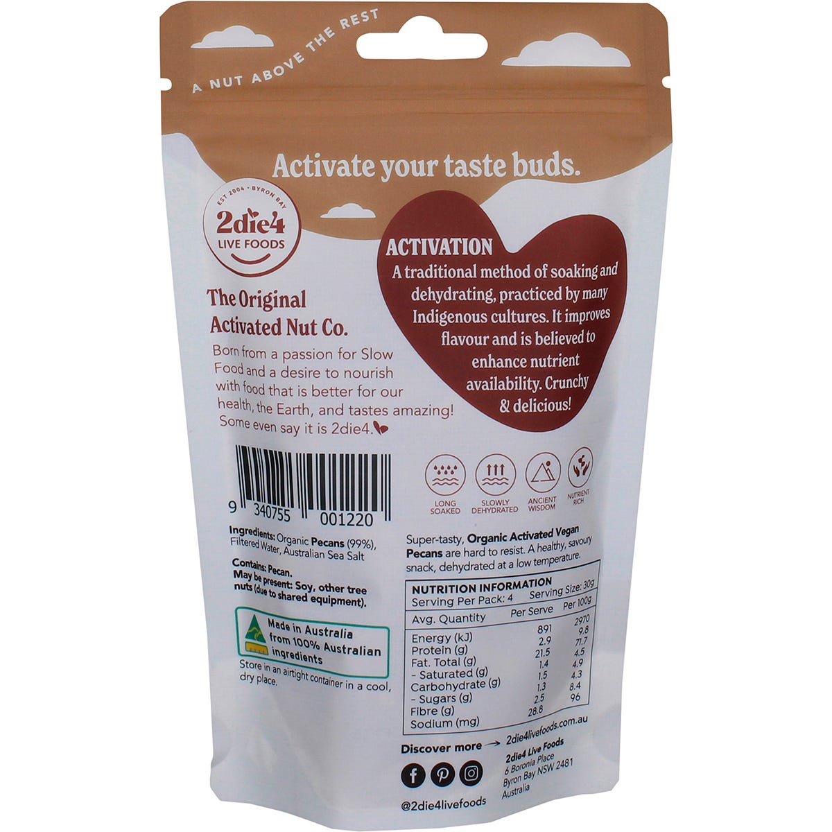 2die4 Live Foods Organic Activated Pecans Vegan 120g Payless 4 Organics