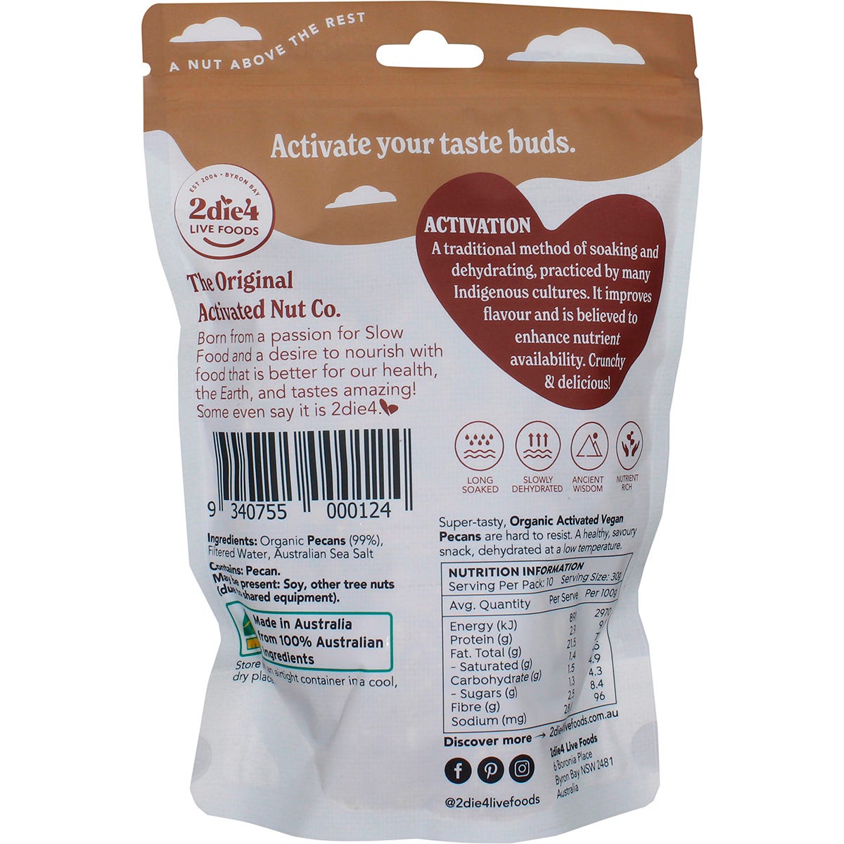 2die4 Live Foods Organic Activated Pecans Vegan 300g Payless 4 Organics