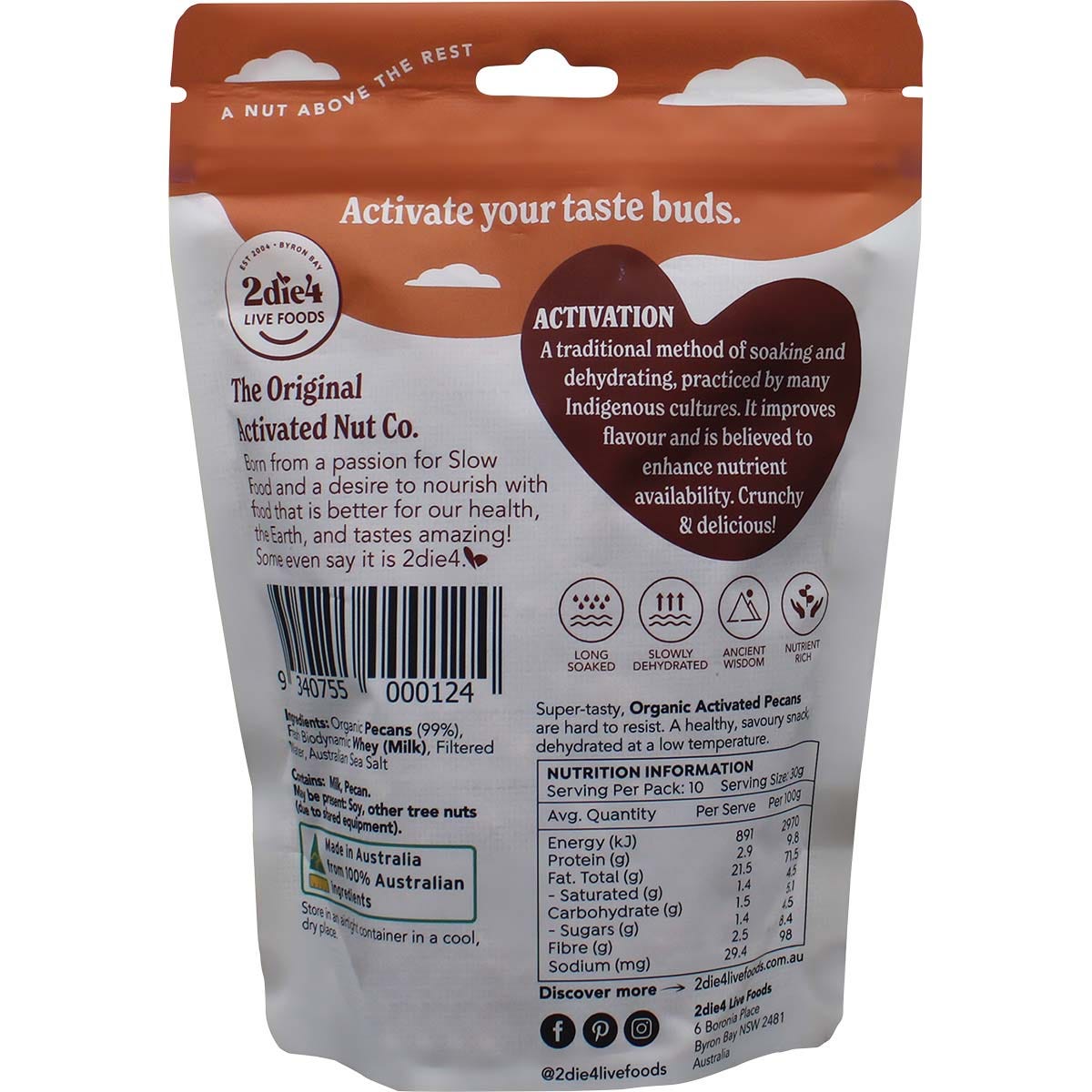 2die4 Live Foods Organic Activated Pecans with Fresh Whey 300g Payless 4 Organics