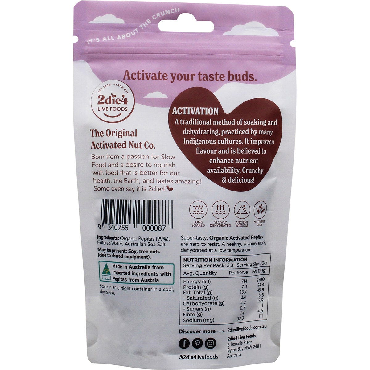 2die4 Live Foods Organic Activated Pepitas 100g Payless 4 Organics