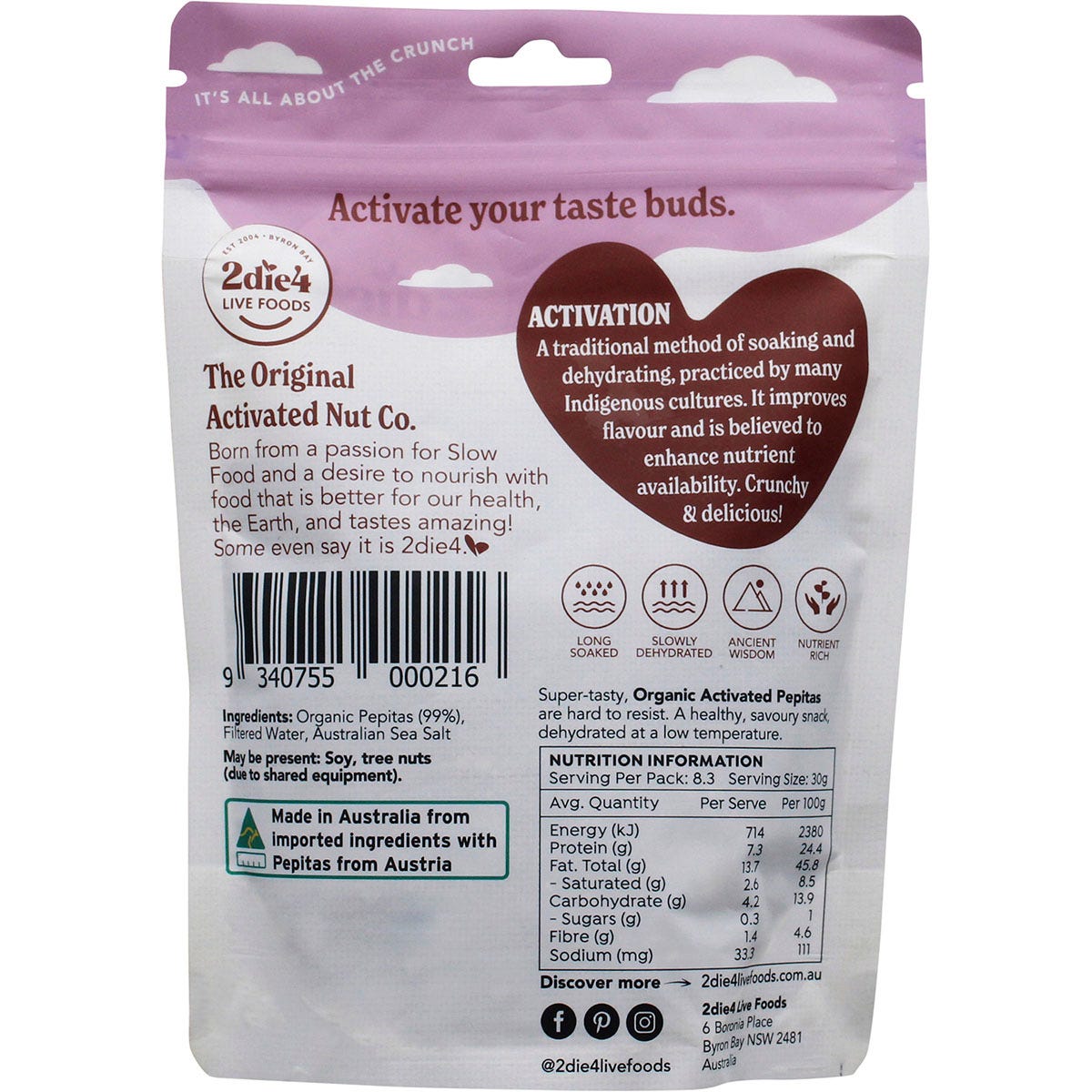 2die4 Live Foods Organic Activated Pepitas 250g Payless 4 Organics