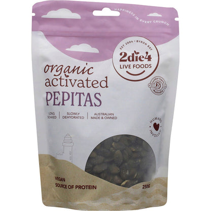 2die4 Live Foods Organic Activated Pepitas 250g Payless 4 Organics
