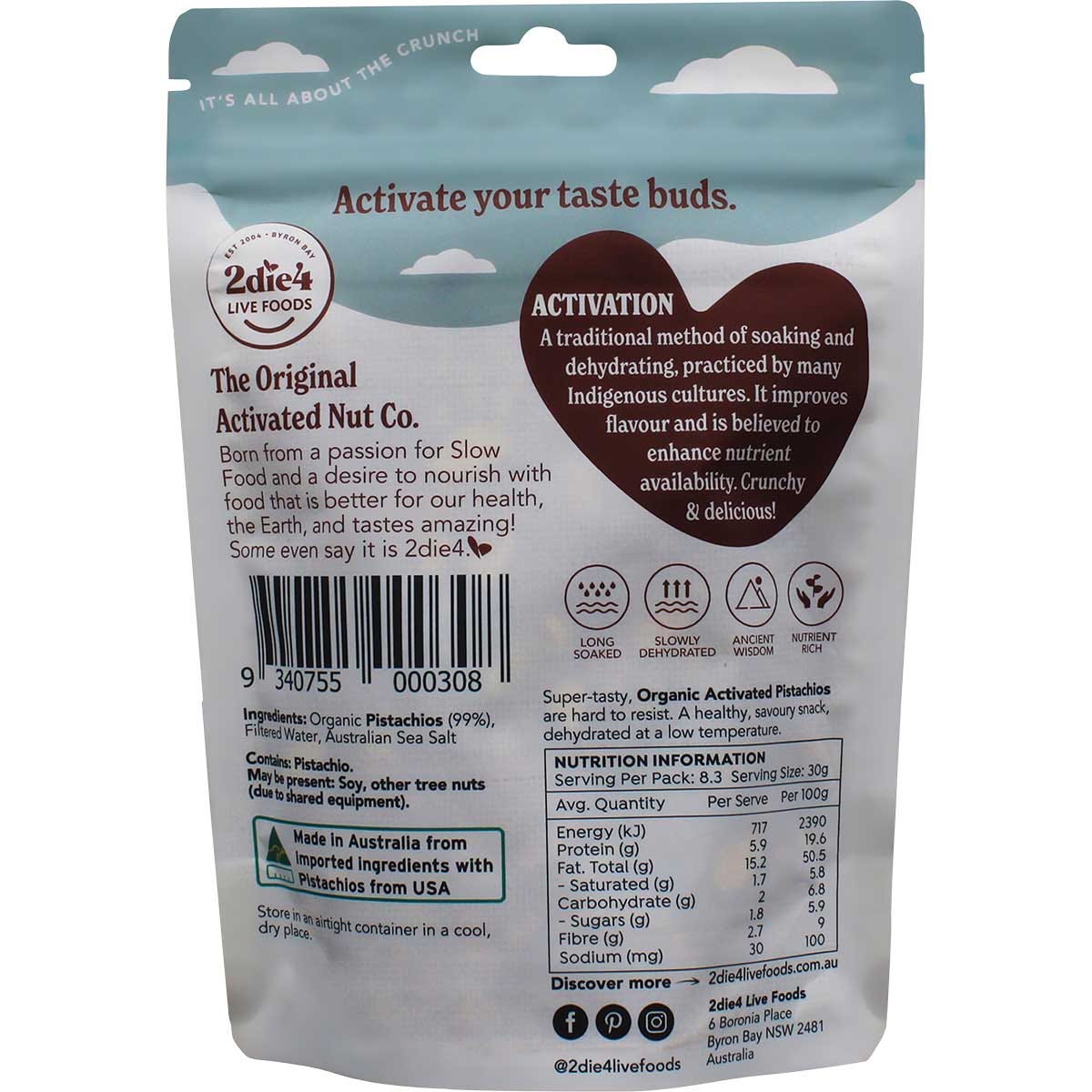 2die4 Live Foods Organic Activated Pistachios 250g Payless 4 Organics