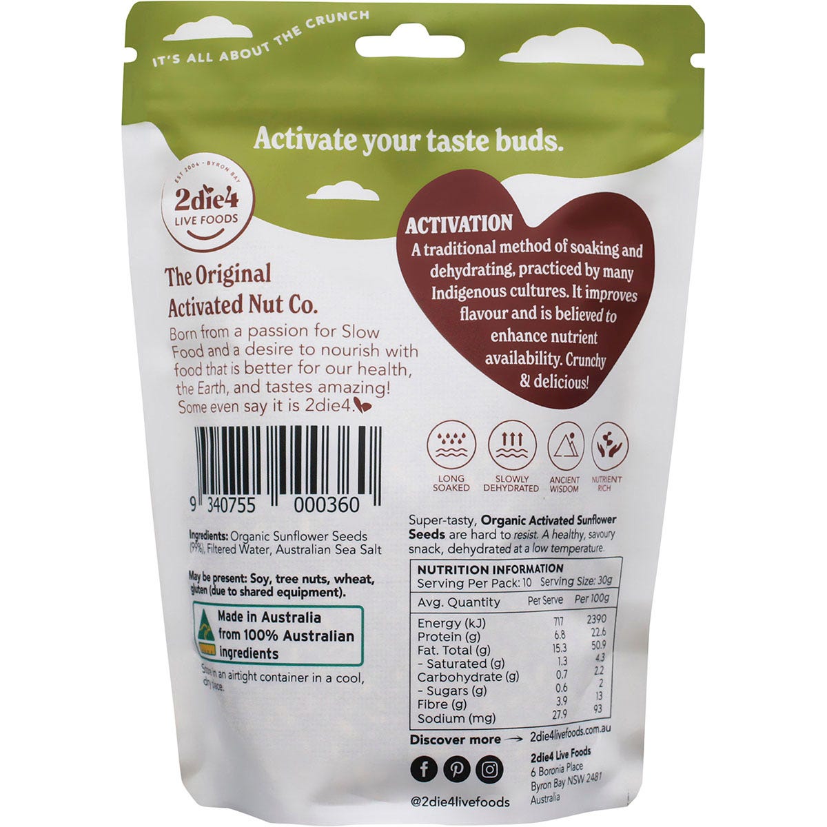 2die4 Live Foods Organic Activated Sunflower Seed 300g Payless 4 Organics