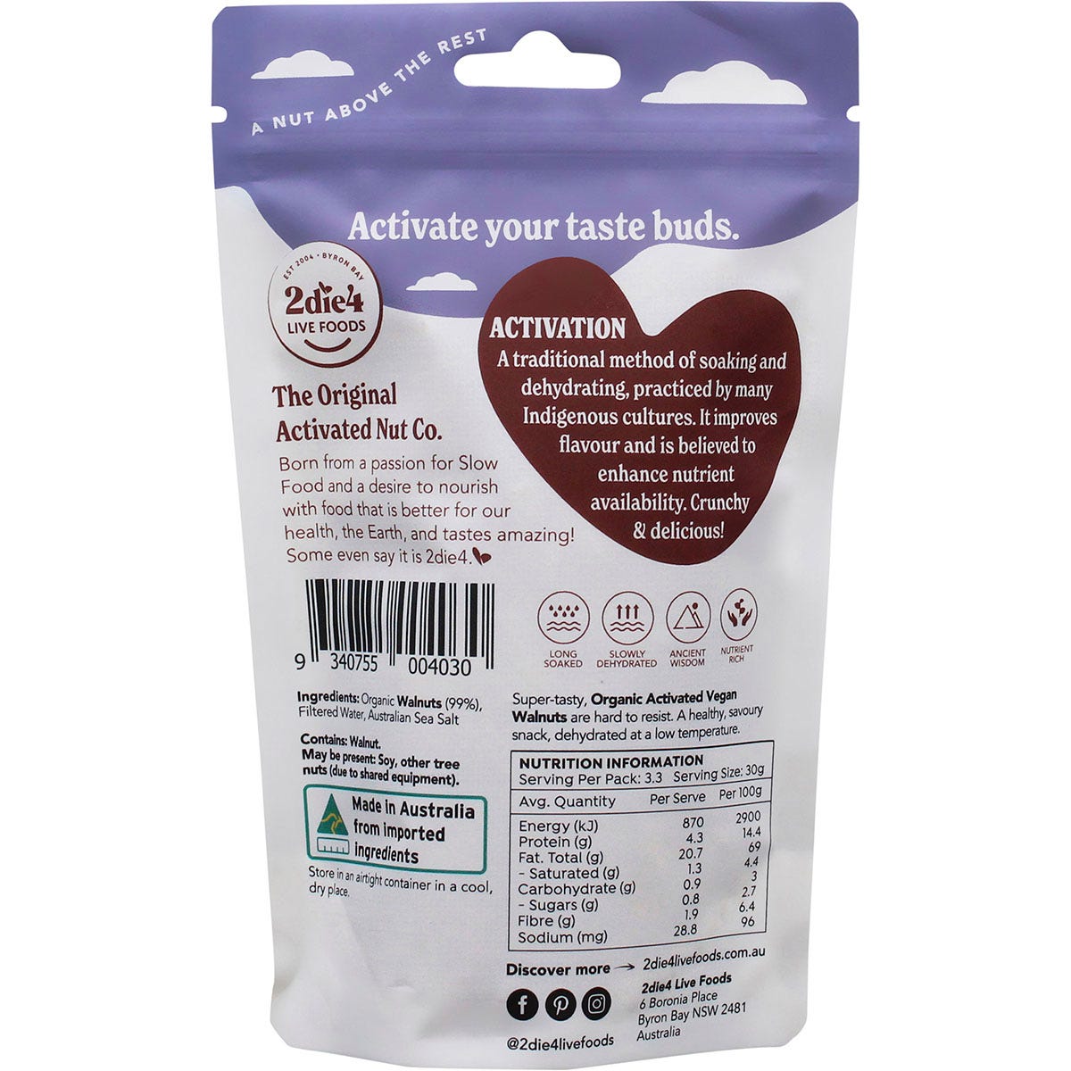 2die4 Live Foods Organic Activated Walnuts Vegan 100g Payless 4 Organics