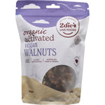 275g bag of 2die4 Live Foods Organic Activated Walnuts Vegan featuring a clear window and gold text on a white background.