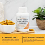 Infographic showing Nature's Help turmeric capsules are Australian owned, certified organic, gluten-free, and vegan.