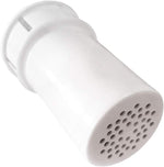 Close-up of a white Ecobud Gentoo water filter cartridge showing the top mesh and plastic housing.