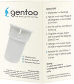 Side view of a white Ecobud Gentoo water filter replacement cartridge against a white background.