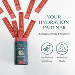 Infographic detailing the 1000mg sodium content in Ritua Hydrate Berry, featuring a pink sachet and salt imagery.