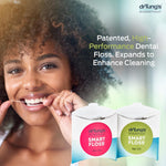 Close-up of Dr Tung's Smart Floss in a teal oval dispenser on a white background.
