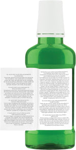 Close-up of a 250ml Aloe Dent Mouthwash bottle showing its 100% natural origin and fluoride-free formula.