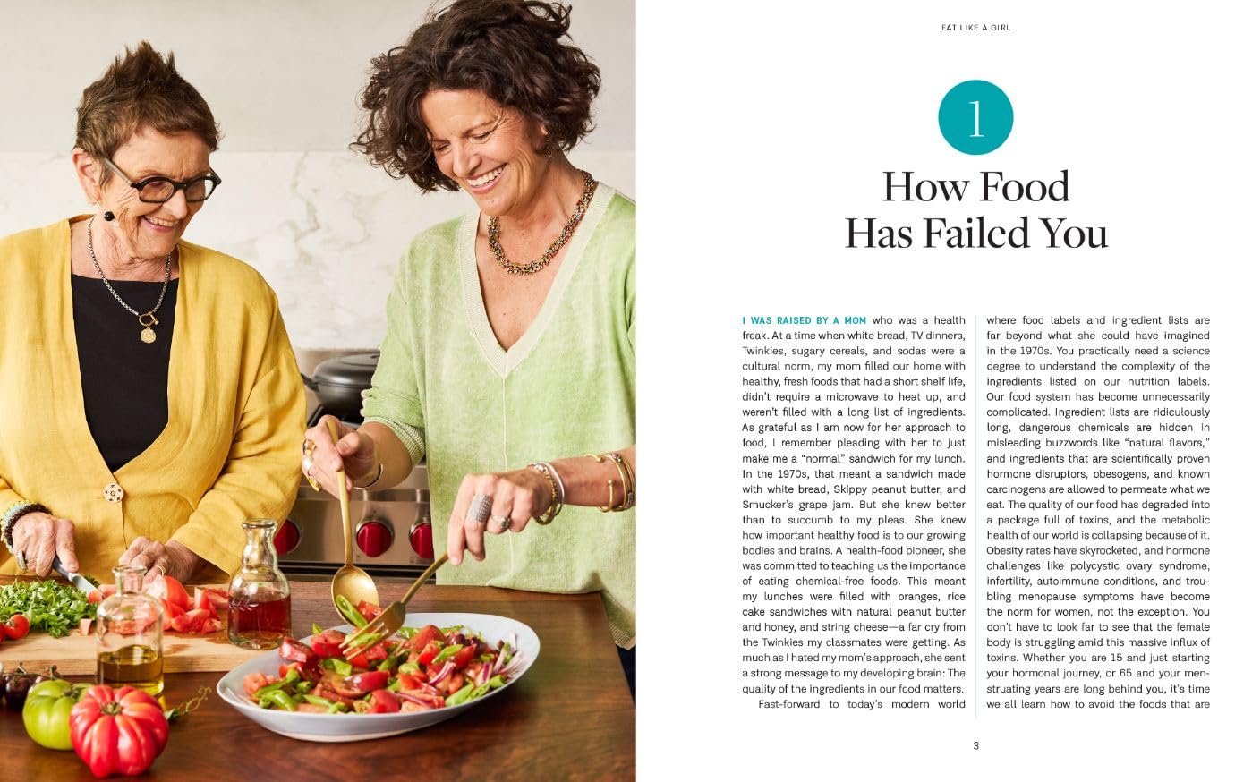 Interior page of Eat Like a Girl by Dr. Mindy Pelz featuring recipe images and text on a white background.