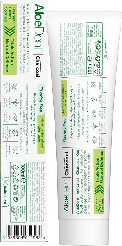 Aloe Dent Toothpaste Fluoride Free Triple Action Charcoal 100ml