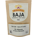 Abundance Farm 454g Baja Mineral Sea Salt Fine resealable pouch on a white background.