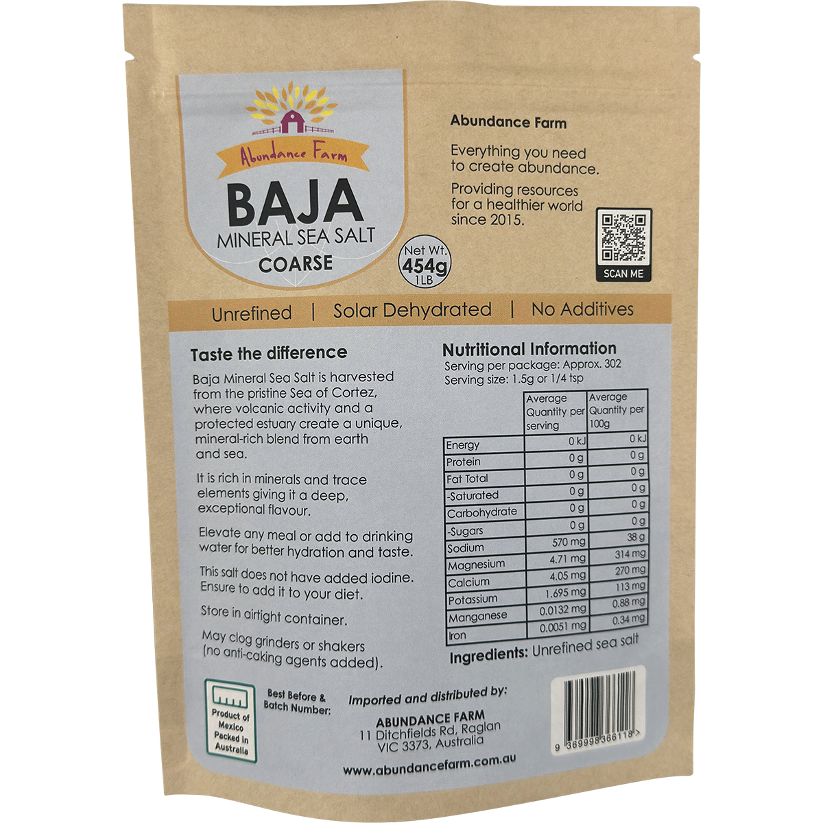 Abundance Farm Baja Mineral Sea Salt Coarse 454g