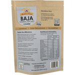 Back of Abundance Farm 454g Baja Mineral Sea Salt Coarse pouch showing nutritional info on a white background.