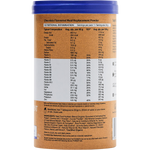 Right side of Amazonia 350g Decadent Chocolate Meal Replacement tub showing dietary icons on a white background.