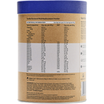 Right side of Amazonia Raw All-In-One Vanilla Creme 750g tub with product details on a white background.