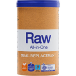Amazonia Raw All-In-One Meal Replacement 350g tub in Burnt Caramel flavor on a white background.