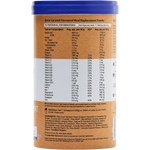 Right side of Amazonia Raw All-In-One 350g Burnt Caramel tub showing product features on a white background.