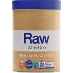 Amazonia Raw All-In-One Meal Replacement 750g tub in Burnt Caramel flavor on a white background.