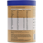 Right side of Amazonia Raw All-In-One Burnt Caramel 750g tub showing product details on a white background.