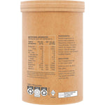 500g tub of Amazonia Raw Muscle Magnesium Creamy Mango, angled to show the right side label and nutritional information.