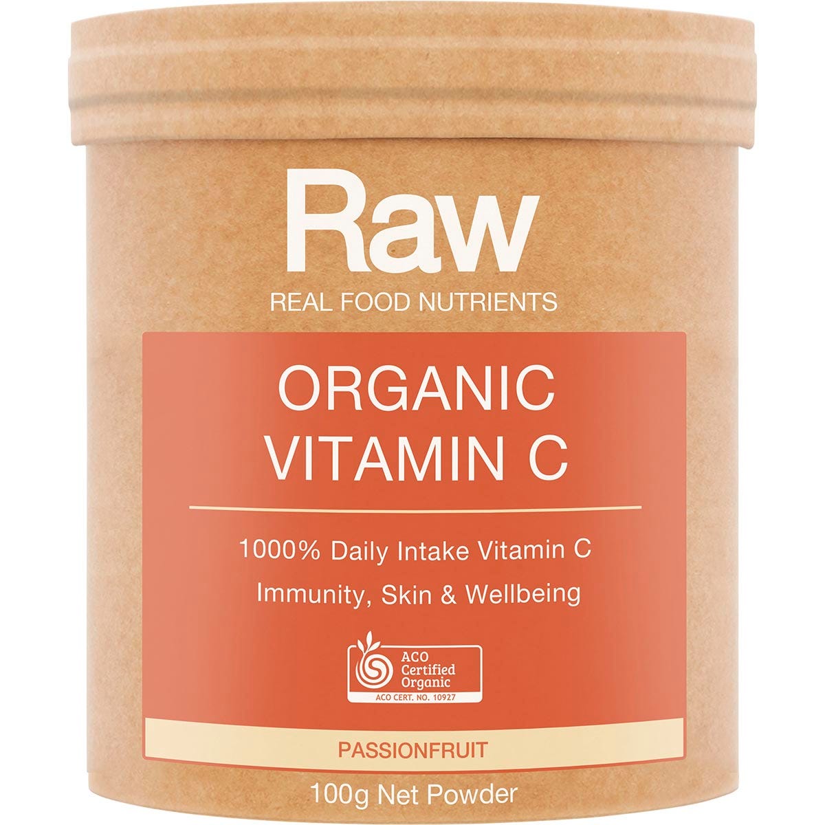 100g tub of Amazonia Raw Organic Vitamin C Passionfruit with wholefood extracts for immune and collagen support.