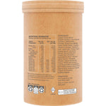Right-side view of a 200g tub of Amazonia Raw Organic Greens Vanilla Mint with a green label and leaf illustrations.