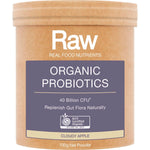 100g tub of Amazonia Raw Organic Probiotics Cloudy Apple featuring a green label with botanical illustrations.