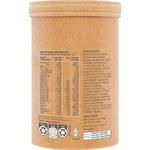 Side view of 500g Amazonia Raw Organic Multivitamin Pineapple tub showing label details and botanical illustrations.