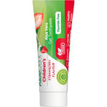 Aloe Dent 50ml children's strawberry fluoride-free toothpaste tube featuring a pink and white design.