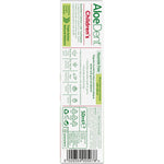 Back of Aloe Dent Children's Strawberry Toothpaste box with ingredients, directions, and product features.